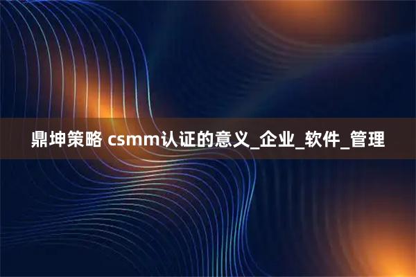 鼎坤策略 csmm认证的意义_企业_软件_管理
